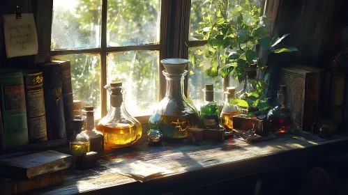 Vintage Alchemist's Window Still Life