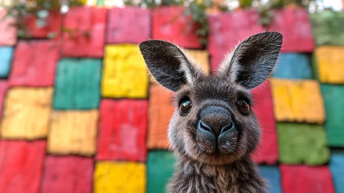 Kangaroo Against Vibrant Mosaic Wall