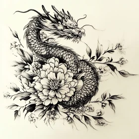 Monochrome Dragon with Flower Details