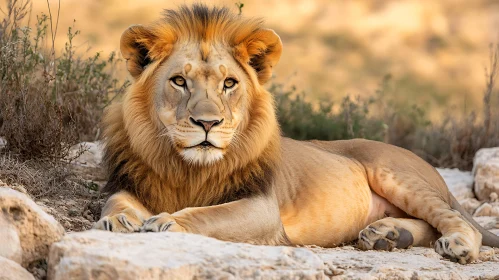 Resting Lion on Rocks