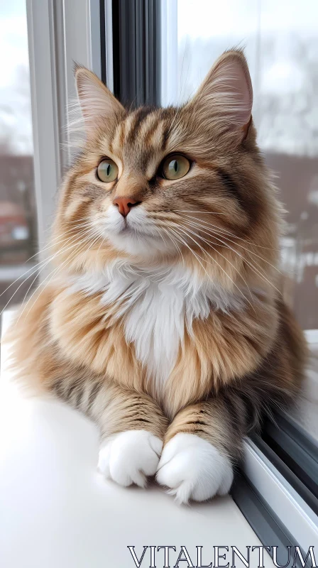 Majestic Feline by the Window AI Image