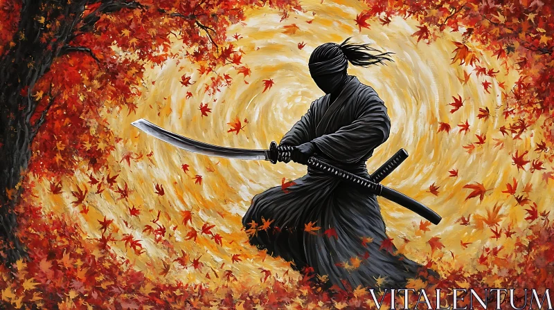 AI ART Samurai in the Autumn Forest