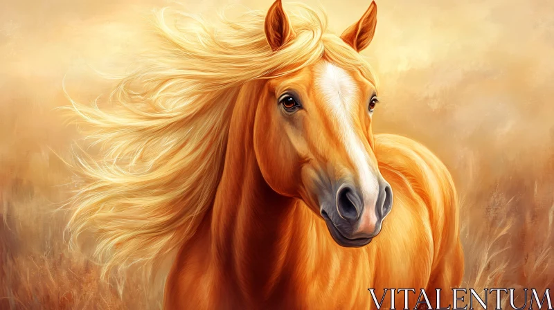 Golden Horse with Flowing Mane AI Image