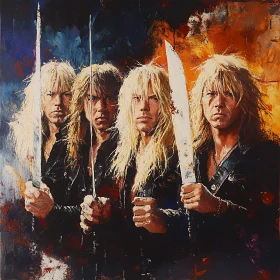Portrait of Men Holding Swords