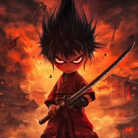 Fierce Anime Warrior Ready for Battle