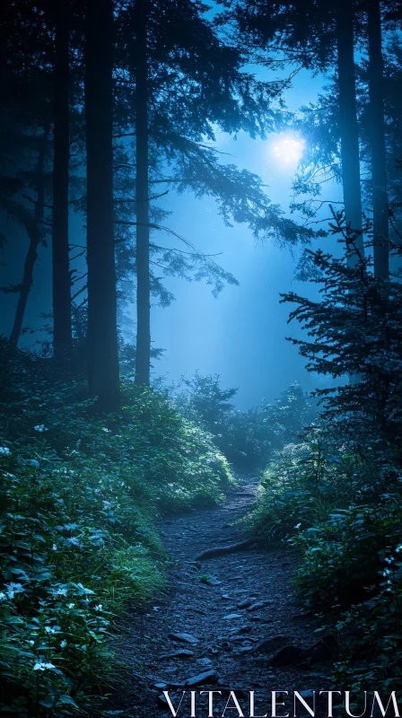 AI ART Mystical Forest Trail at Night