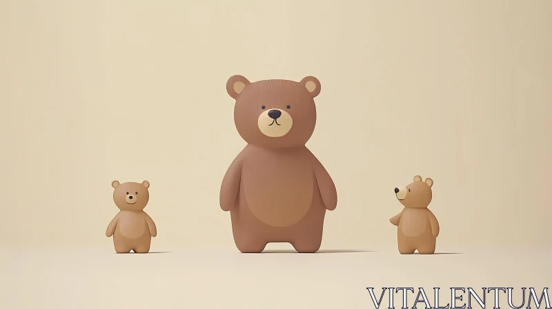 Adorable Bear Trio in Minimalist Style AI Image