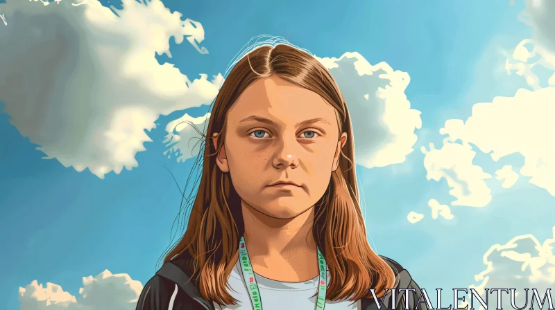 AI ART Greta Thunberg and Serene Sky