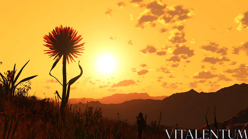Sunset Flower Silhouette AI Image
