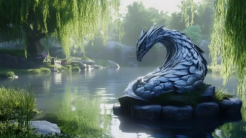 Mystical Dragon Statue in Nature