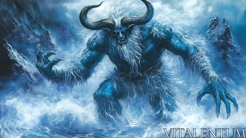 AI ART Blue Troll Emerging from the Sea