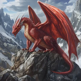 Crimson Dragon on Snowy Mountain Top