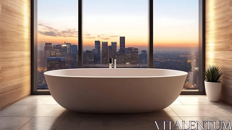 Modern Bathtub Overlooking Cityscape AI Image