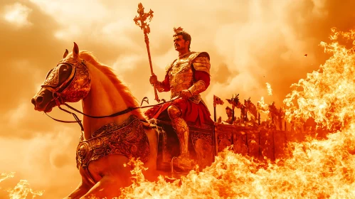 Warrior on Horse Chariot Amidst Flames