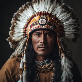 Indigenous Portrait with Feathered Headdress