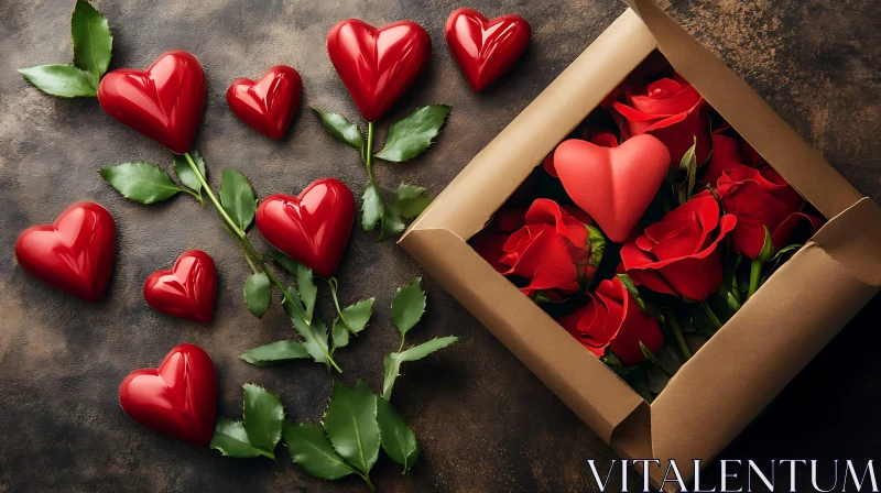 Romantic Still Life with Red Hearts AI Image