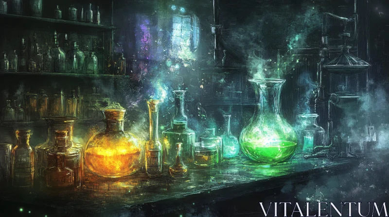 AI ART Alchemist's Workshop: A Still Life of Potions