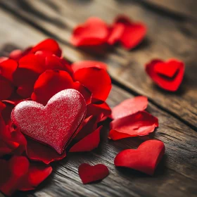 Red Hearts on Wood