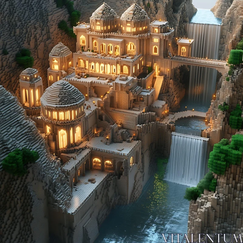 Pixelated Fantasy City in Minecraft World AI Image