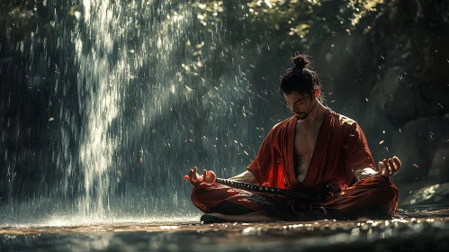 Meditative Warrior by the Falls