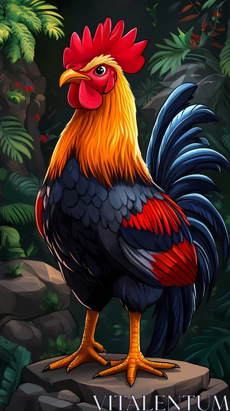 AI ART Colorful Jungle Rooster Illustration