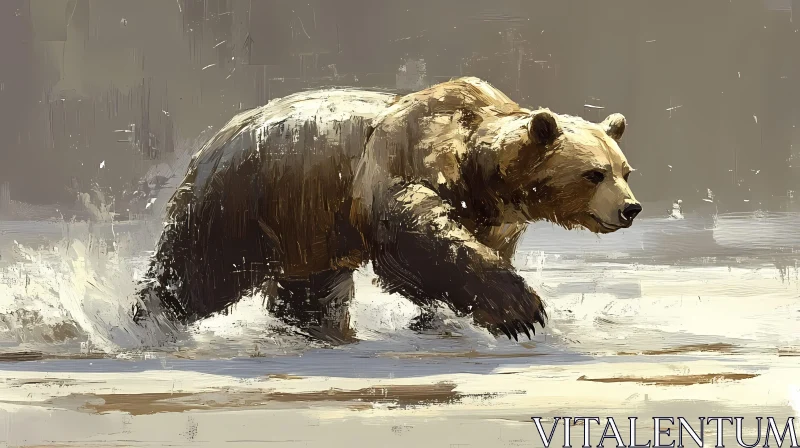 Bear Splashing Through Water AI Image