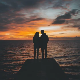 Silhouette Couple Enjoying Sunset View