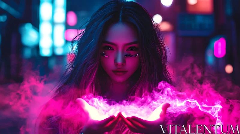 Woman with Glowing Hands AI Image