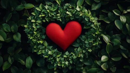 Red Heart Surrounded by Green Leaves