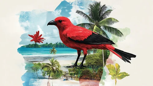 Red Bird Amidst Island Paradise