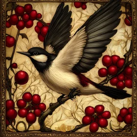 Bird Among Berries Art