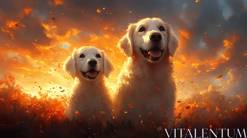 Joyful Dogs in Autumn Glow AI Image