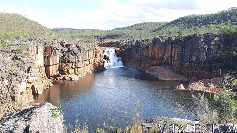 Serene Waterfall Scene in Nature AI Image