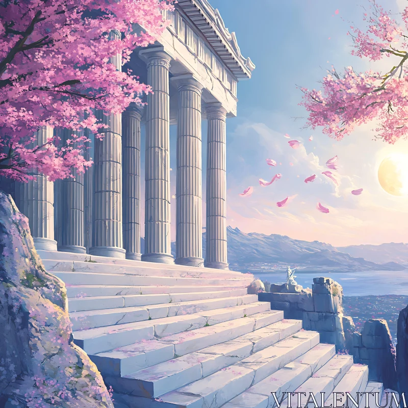 Ancient Temple in Spring Bloom AI Image