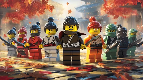 Lego Samurai Warriors in Autumn Scene