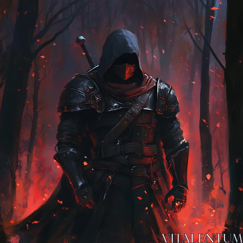 AI ART Dark Knight in the Burning Woods