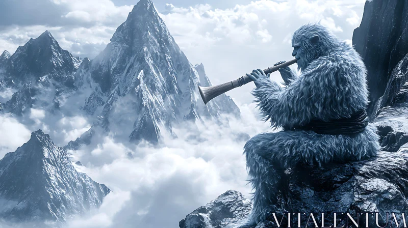 AI ART Flute Playing Yeti in the Mountains