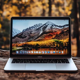 MacBook with Scenic Autumn Background