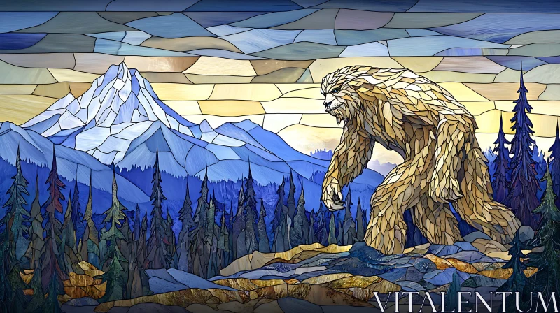 AI ART Bigfoot in Stained Glass Landscape