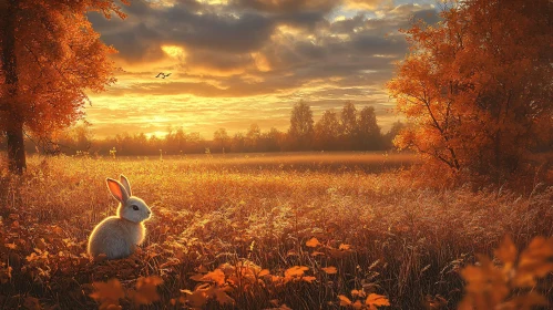 Golden Autumn Field with Bunny