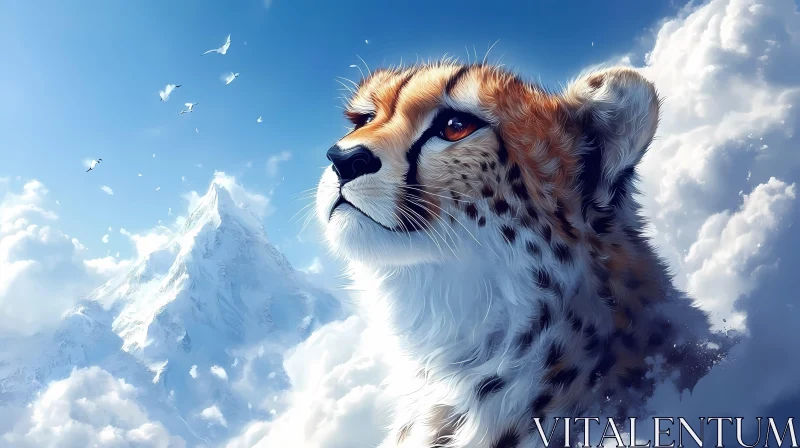 Cheetah and Mountain Skyscape AI Image