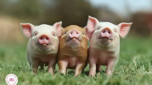 Cute Trio of Piglets on Grass