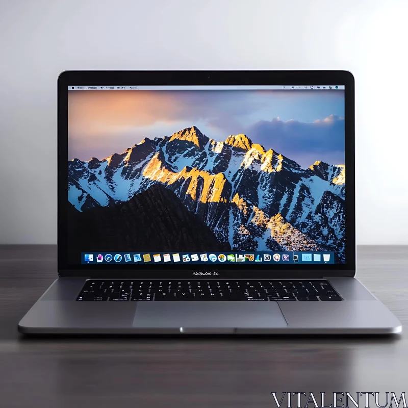 MacBook Pro Displaying Mountain Scenery AI Image