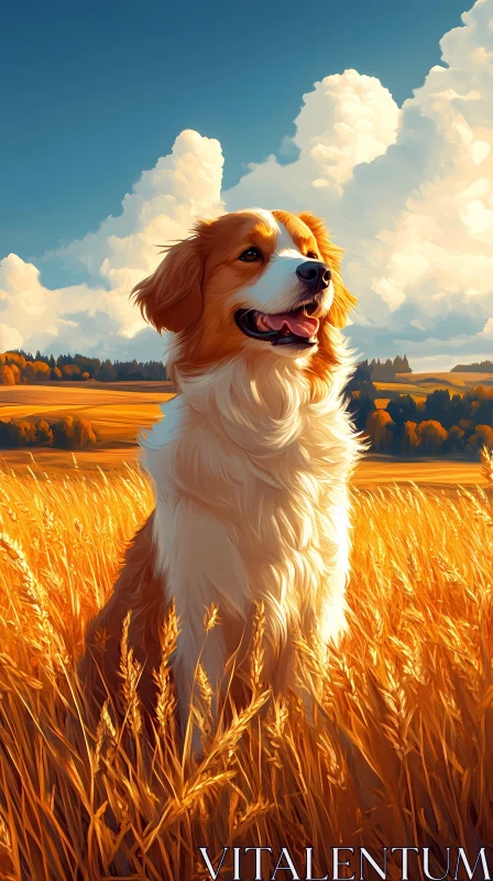 AI ART Golden Dog in Wheat Landscape