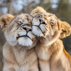 Snuggling Lion Cubs: A Tender Moment