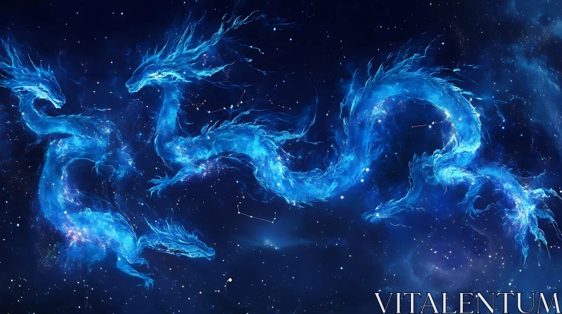 AI ART Blue Dragons in Space