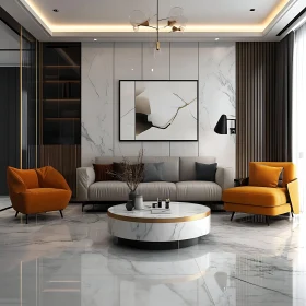 Contemporary Living Room Interior with Elegant Marble Design