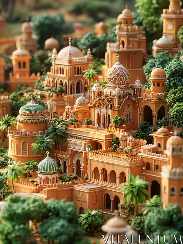 Detailed Miniature City with Palm Trees AI Image