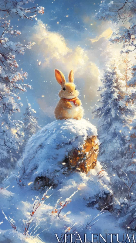 AI ART Winter Wonderland with a Fluffy Rabbit