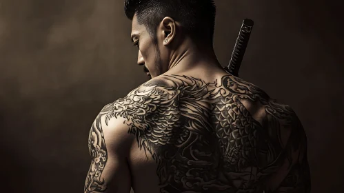 Man With Dragon Tattoo and Sword